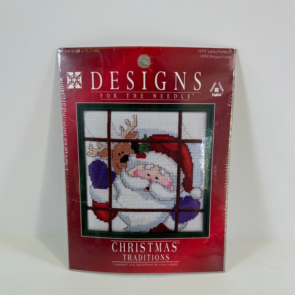 Vintage "Santa Peeking" Counted Cross Stitch by Designs for the Needle